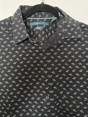 Perry Ellis Black Short-Sleeve Button-Up with White Micro Pattern